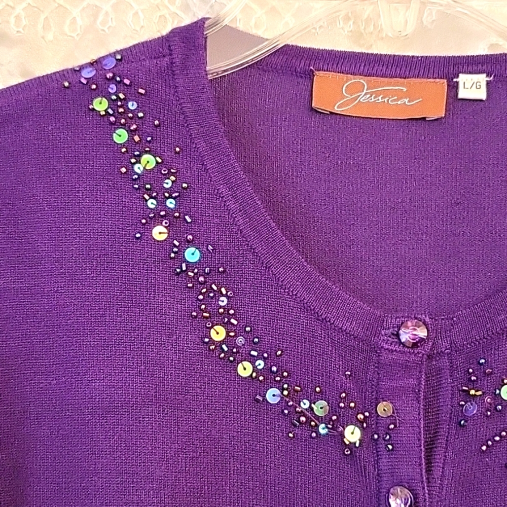 Deep Purple Sparkly Beaded Cardigan, M/L* - Picture 5 of 12